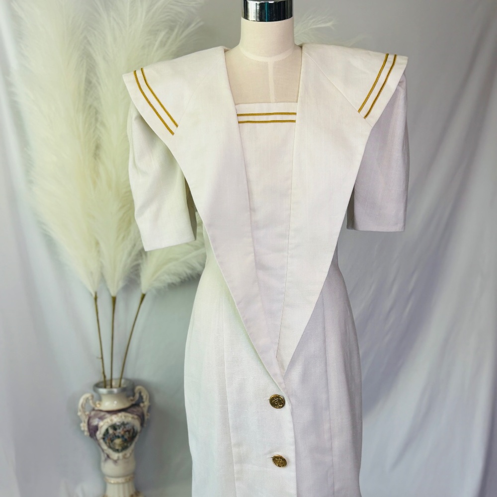 Vintage 80’s Ann Tobias cream‎ and Gold sailor inspired dress